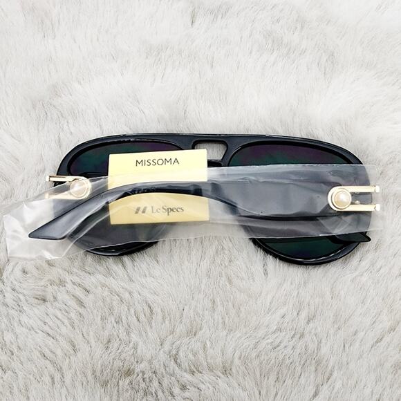 NEW Le Specs Missoma Jupiter Link Aviator Black Pearl Sunglasses - Picture 10 of 16